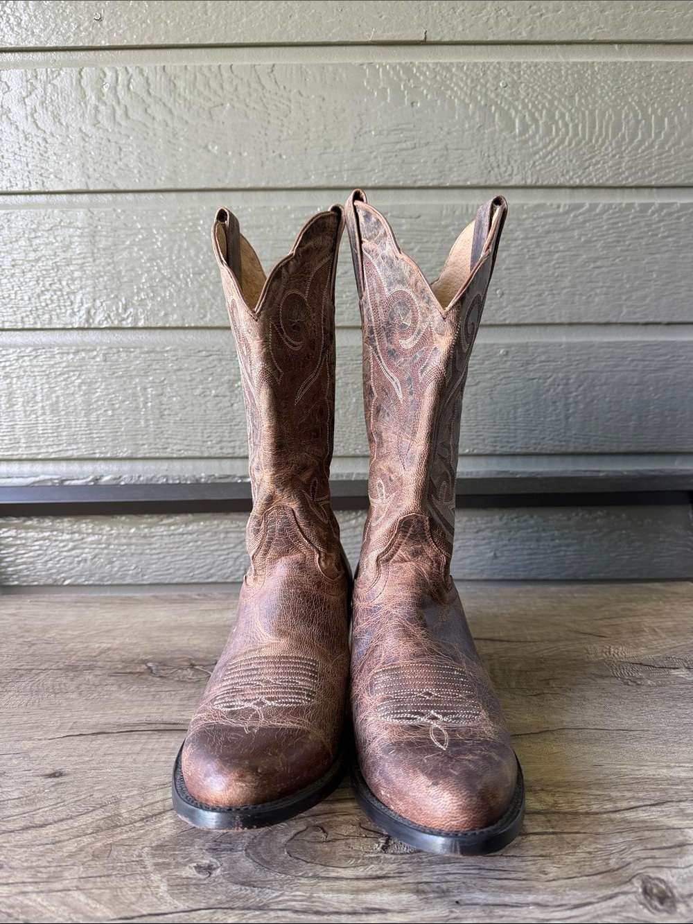 J B Dillan Womens Round Toe Pull On Classic Brown Leather Western Boots size 8 B - Picture 4 of 9